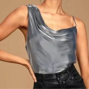 Free People One Shoulder Silver Top